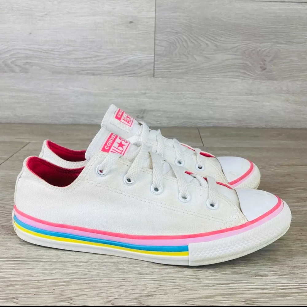 Converse All Star Chuck’s Ox Rainbow-White Canvas Sneakers Shoes- Girls-Womens 6